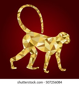 Monkey with fancy golden low polygon triangle ape and label illustration.