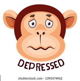 Monkey is feeling depressed, illustration, vector on white background.