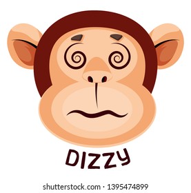 Monkey is feeling dizzy, illustration, vector on white background.