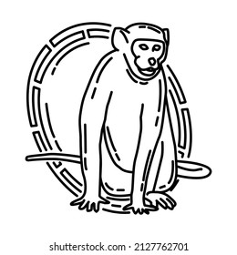 Monkey Feng Shui Symbols Part of Chinese New Year Accessories and Feng Shui Symbols Hand Drawn Icon Set Vector.