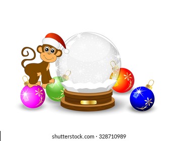 Monkey festive glass ball, vector illustration
