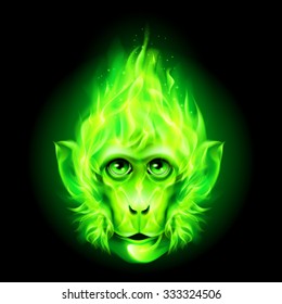 Monkey fire Head in green color isolated on black