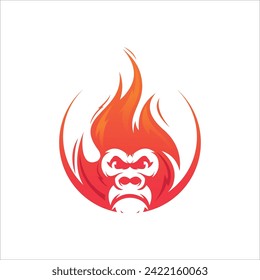 Monkey Fire Logo Design Vector