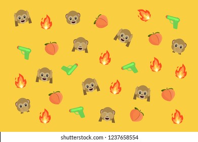 Monkey Fire Watergun Peach Vector Fun Pattern