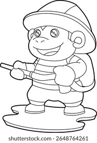 Monkey Firefighter Corpo de Bombeiros Animal Vetor Ilustração de Arte Gráfica
