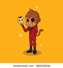 Monkey flat cartoon style icon vector illustration logo template for many purpose.