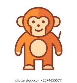 Monkey flat color icon. Brown chimpanzee isolated vector illustration on white background.