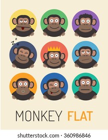 monkey flat, color symbol of the animal