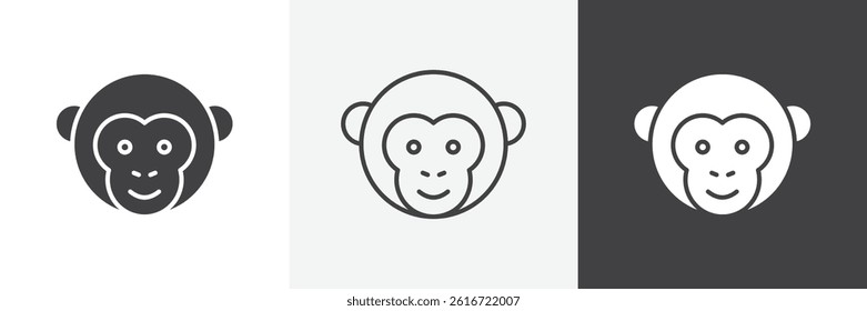 Monkey flat and liner vector icons set