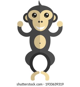 Monkey flat vector icon illustration. Ape jungle baby animal character isolated. Wild chimp or chimpanzee tropical creature jumping on white background