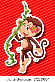 Mono con flor colgando en la ilustración de la vid