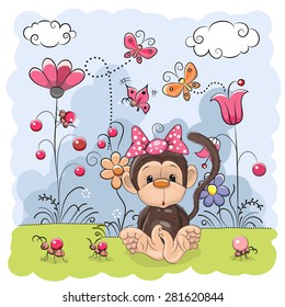 Monkey with flowers and butterflies
