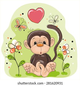 Monkey with flowers and butterflies