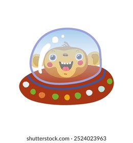 A monkey is flying on a flying saucer on a white background. Vector illustration