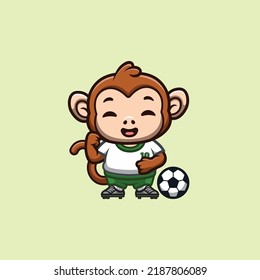 Monkey Football Cute Creative Kawaii Cartoon Mascot Logo