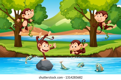 Monkey in the forest illustration