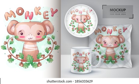 Monkey in the forest - seamless pattern. Vector eps 10