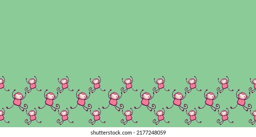 Monkey Frame Border Seamless Pattern. Vector illustration. Perfect for party, fashion, decoration, textile design, background, illustration, carpet, tiles and rug.