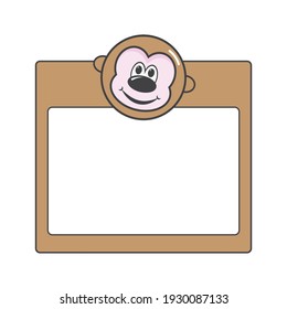 Monkey frame on blank card can place a noto and photo for kids