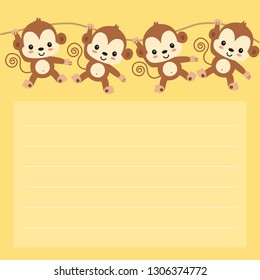 Monkey and friends. Paper note design.