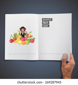 Monkey with fruits printed on book