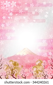 Monkey Fuji cherry tree New Year's card