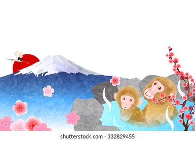 Monkey Fuji hot spring background