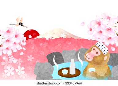 Monkey Fuji hot spring greeting cards