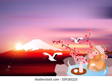 Monkey Fuji hot spring greeting cards
