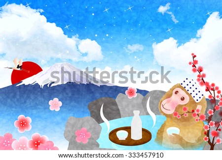 Monkey Fuji hot spring greeting cards