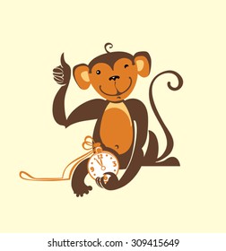 Monkey fun to clock. Vector illustration.