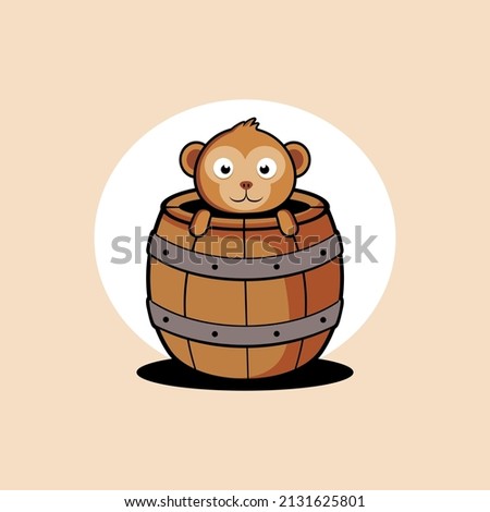 monkey funny on barrel cartoon