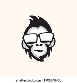 monkey geek nerd Logo Vector Illustration, Geek Glasses, 
,logo template