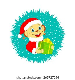 monkey with a gift on winter background, illustration