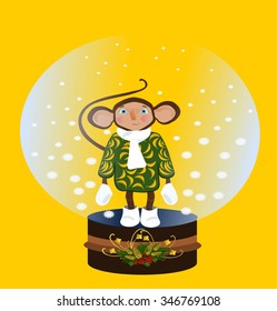 monkey in a glass ball with snow