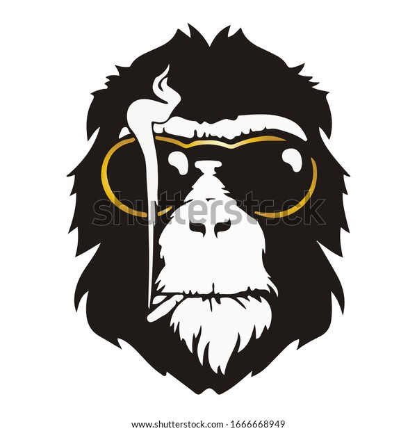 眼鏡の中にタバコをくわえた猿 Tシャツ印刷 のベクター画像素材 ロイヤリティフリー