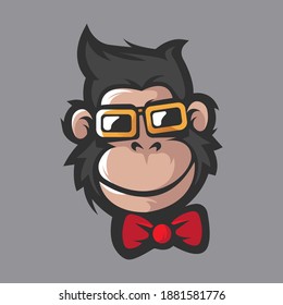 Monkey with glasses mascot logo design vector