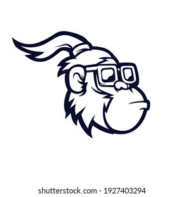 Monkey with glasses mascot logo design vector. Long haired monkey illustration silhouette version	