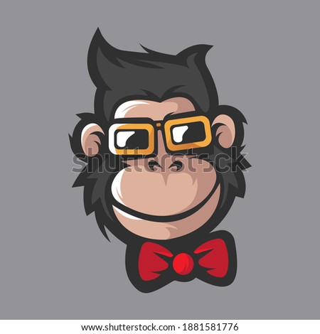 Monkey with glasses mascot logo design vector