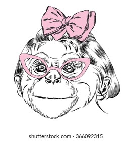 Monkey glasses. Vector illustration for greeting card, poster, or print on clothes.