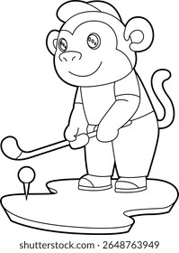 Monkey Golf Golf Golf Clubes Animal Vetor Ilustração de Arte Gráfica