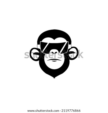 Monkey with google glasses mascot, Chimpanzee vector logo design