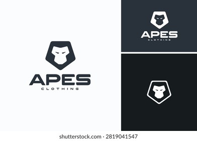 Monkey Gorilla Apes Face in Pentagon Shape logo design