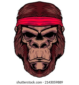 Monkey gorilla brown head illustration mascot
