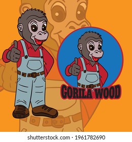 monkey gorilla cartoon mascot in carpenter outfit