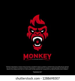 Monkey Gorilla Esport gaming mascot logo template Vector. Modern Head Monkey Logo Vector