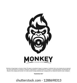 Monkey Gorilla Esport gaming mascot logo template Vector. Modern Head Monkey Logo Vector