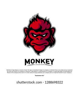 Monkey Gorilla Esport gaming mascot logo template Vector. Modern Head Monkey Logo Vector