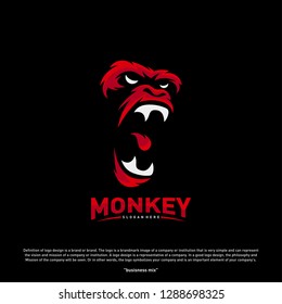 Monkey Gorilla Esport gaming mascot logo template Vector. Modern Head Monkey Logo Vector