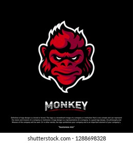 Monkey Gorilla Esport gaming mascot logo template Vector. Modern Head Monkey Logo Vector